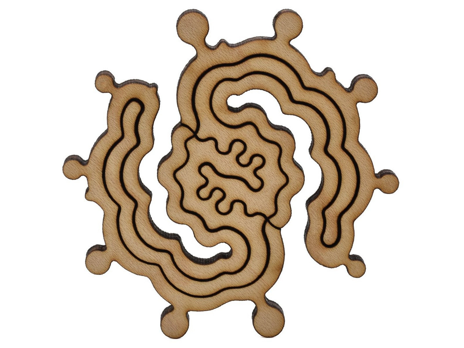 A closeup of pieces shaped like a swirl.