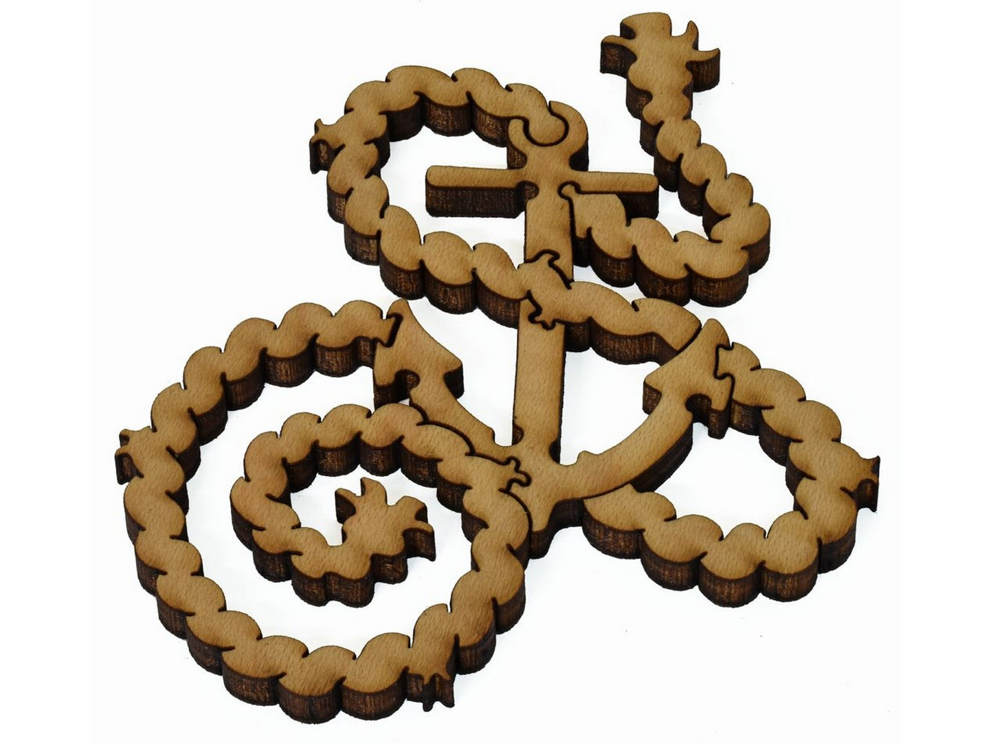 A closeup of pieces showing an anchor entwined in rope.