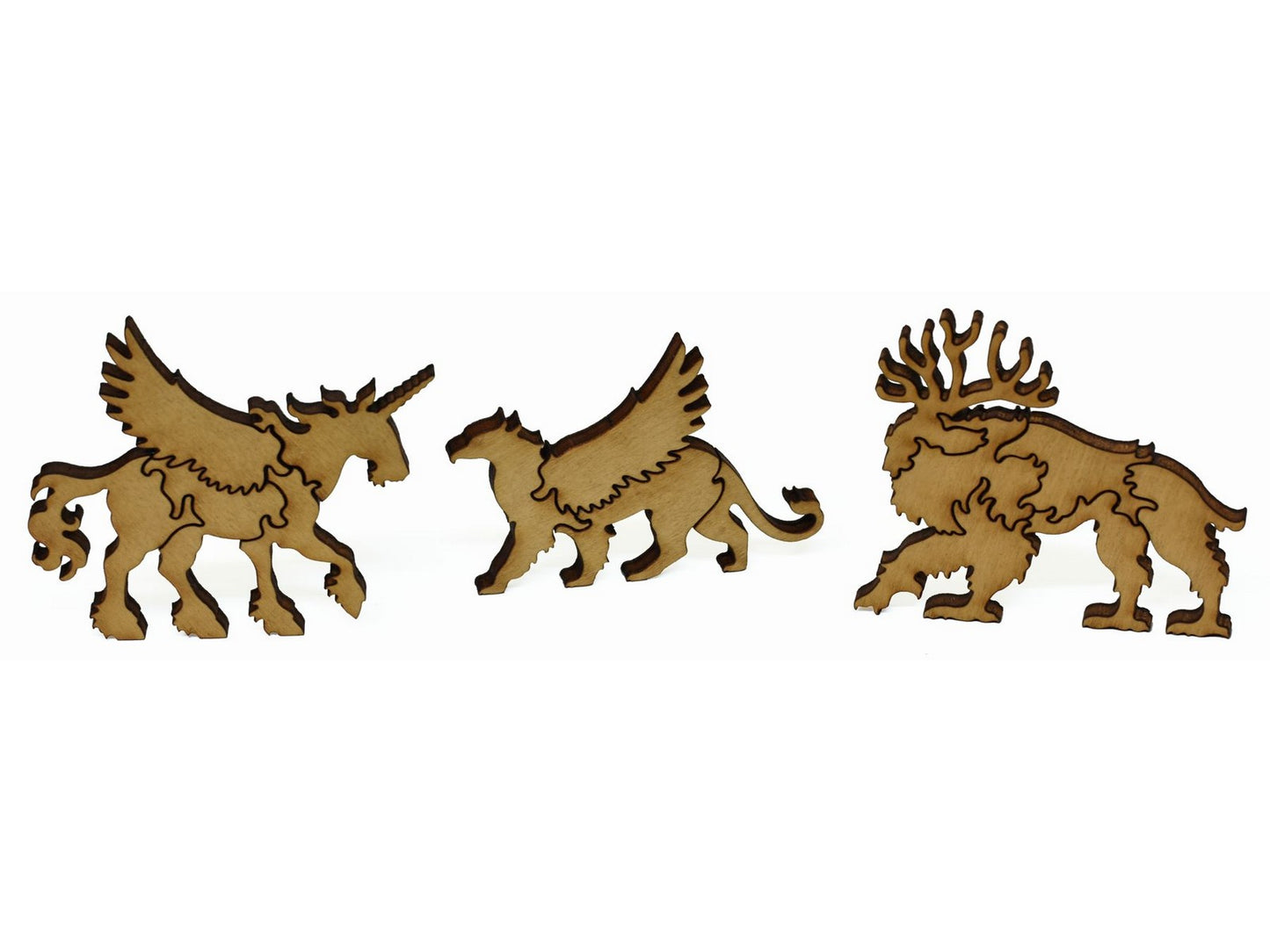 A closeup of pieces showing various multi-piece beasts.