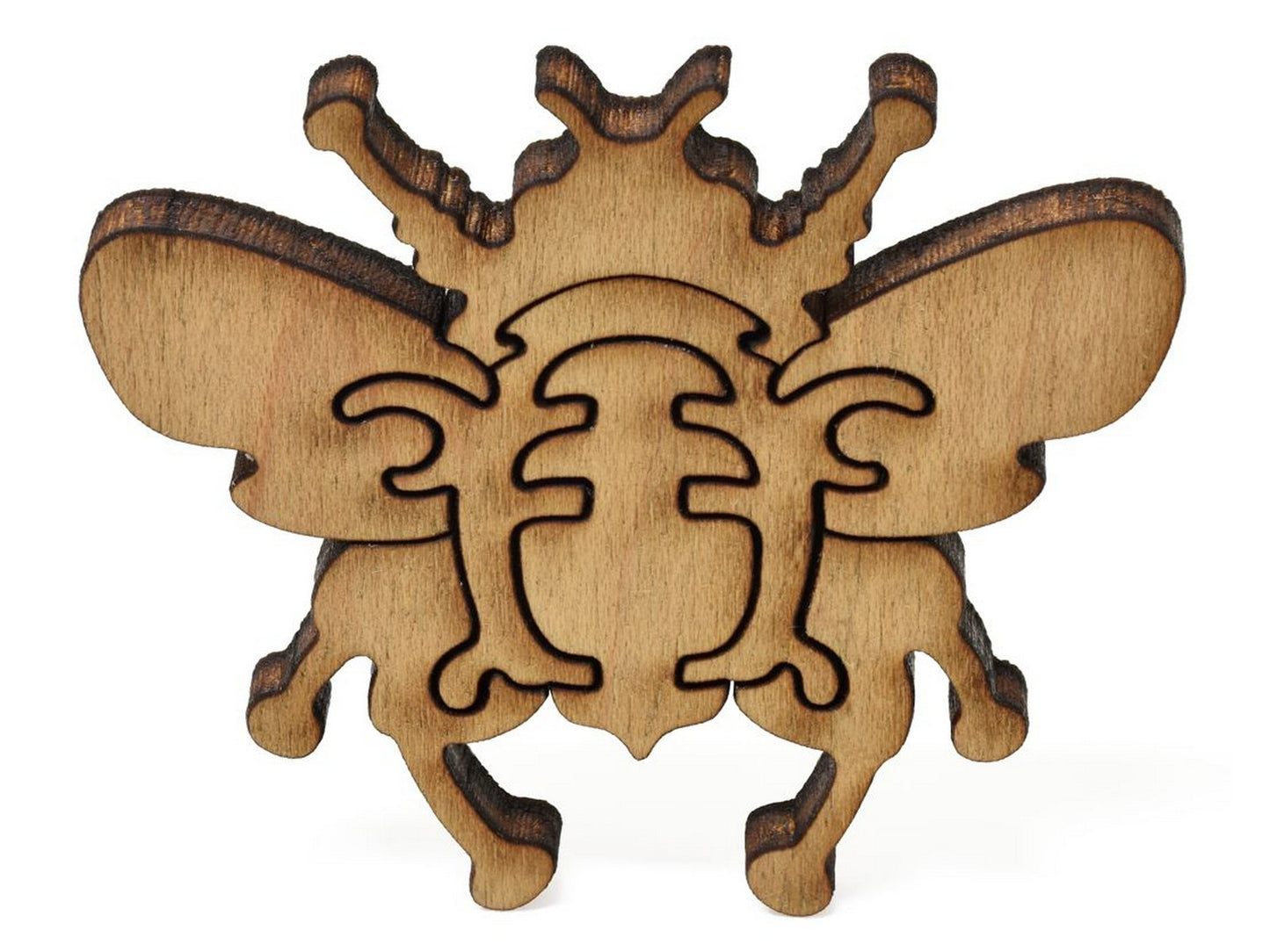 A closeup of pieces showing a honeybee.