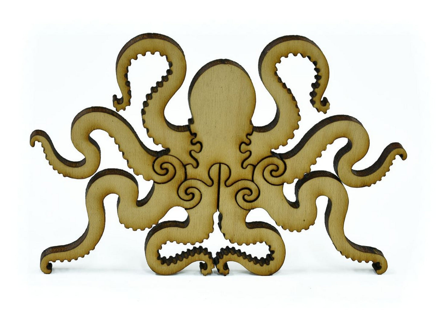 A closeup of pieces in the shape of a large octopus.