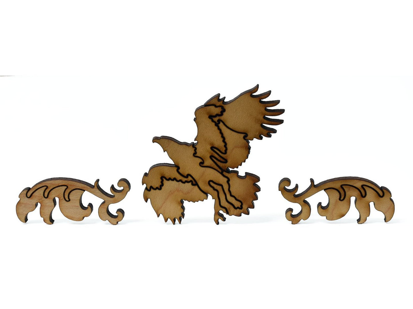 A closeup of pieces showing a multi-piece eagle and feathers.
