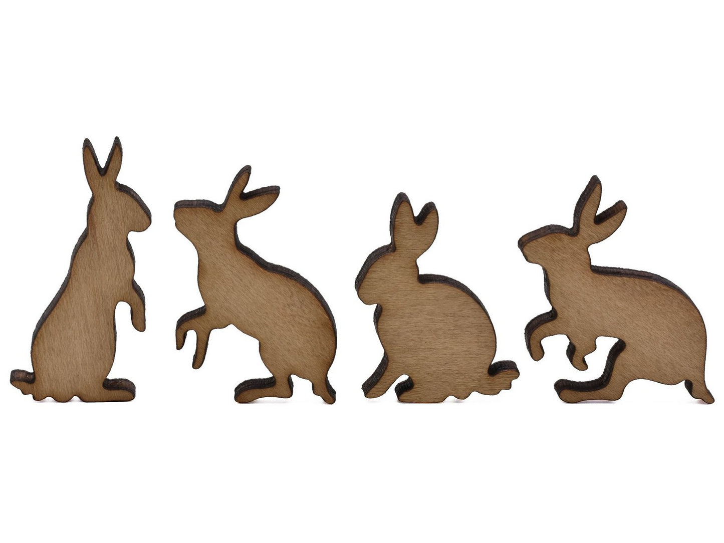 A closeup of pieces shaped like four rabbits.