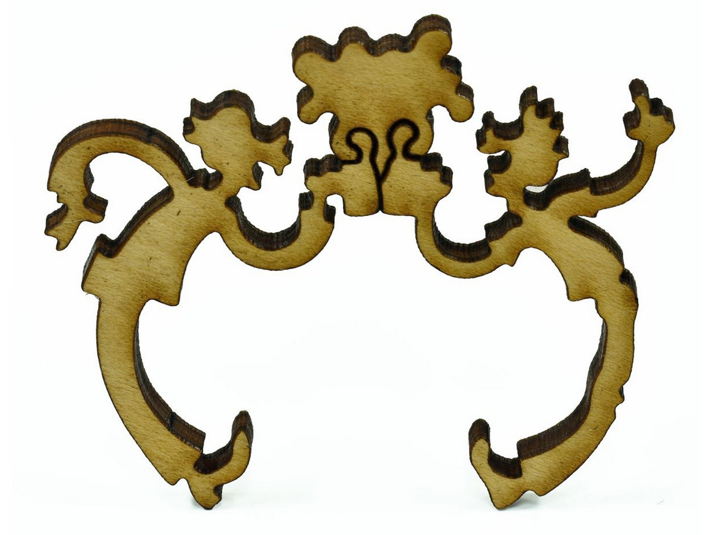 A closeup of pieces showing two people giving a toast with their drinks.