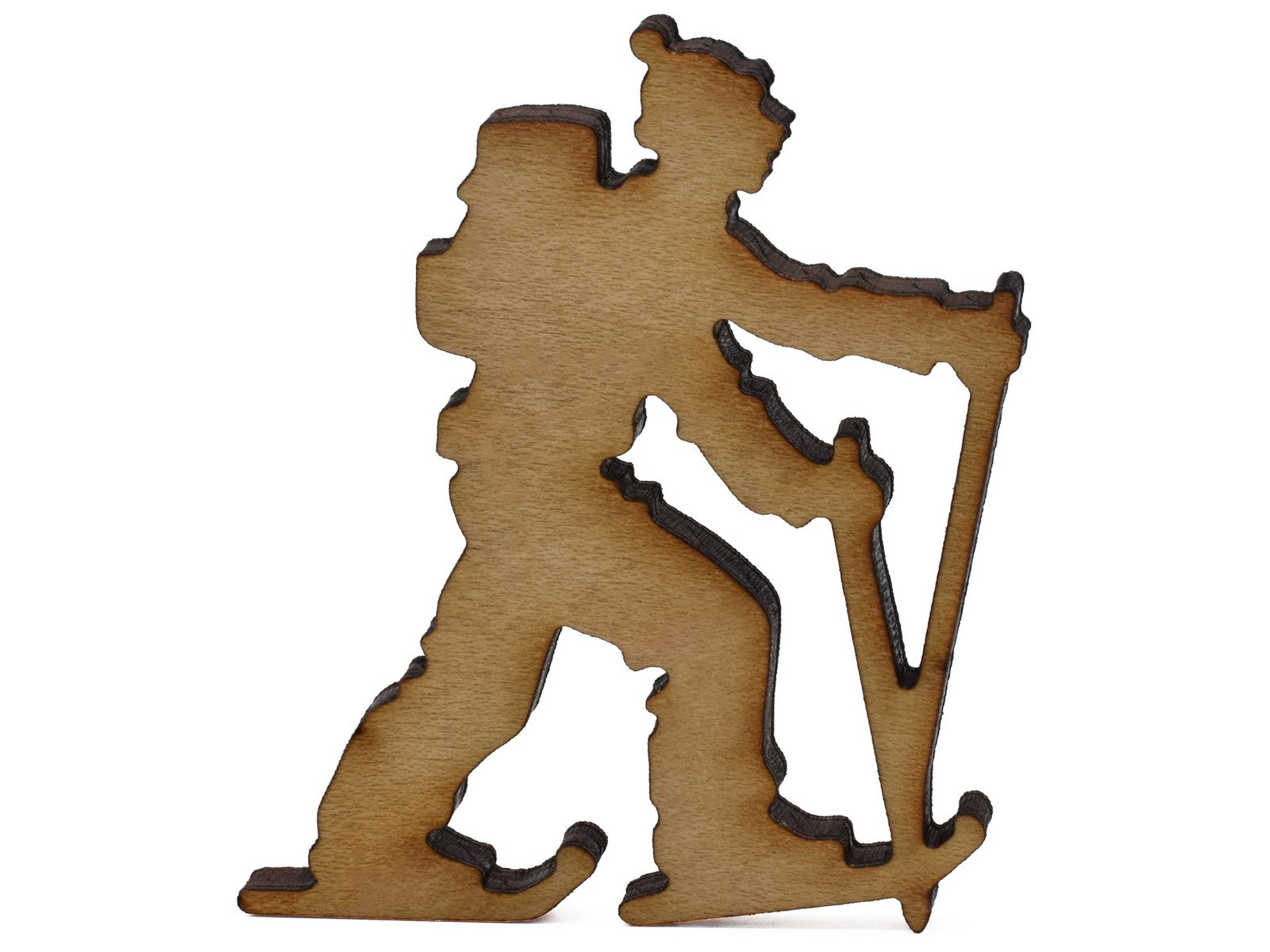 A closeup of a piece shaped like a skier.