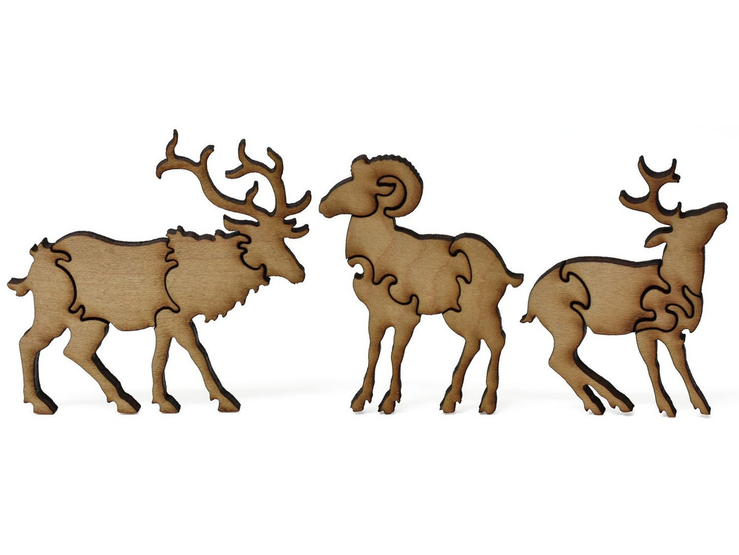 A closeup of Whimsies that show two elk and a bighorn sheep from Bridal Veil Falls.