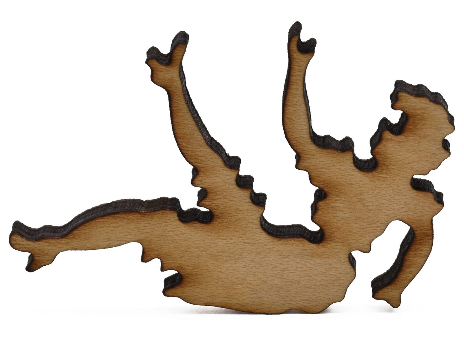 A closeup of the falling lady, the signature piece from Falls Puzzles.