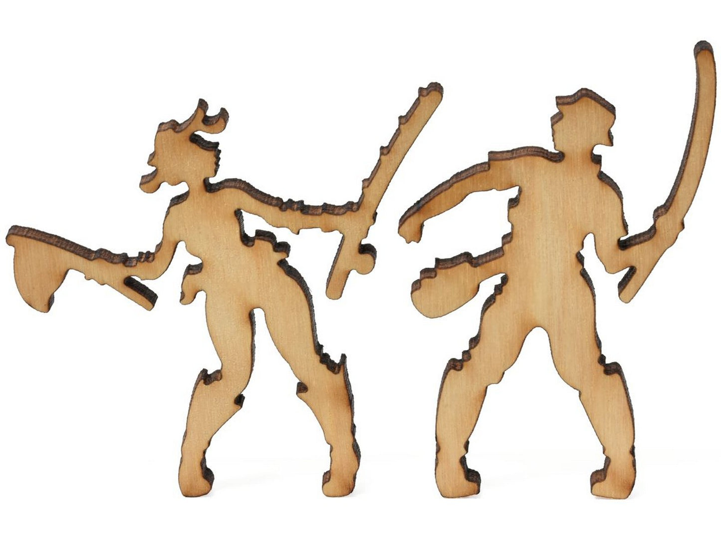 A closeup of pieces showing two people fishing.