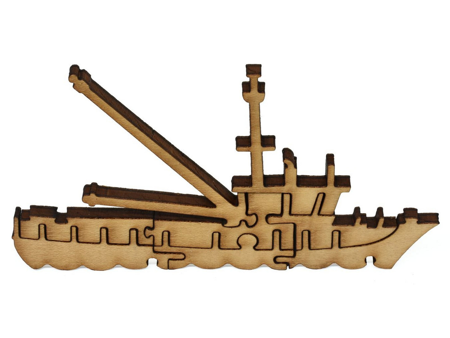 A closeup of pieces showing a multi-piece boat.