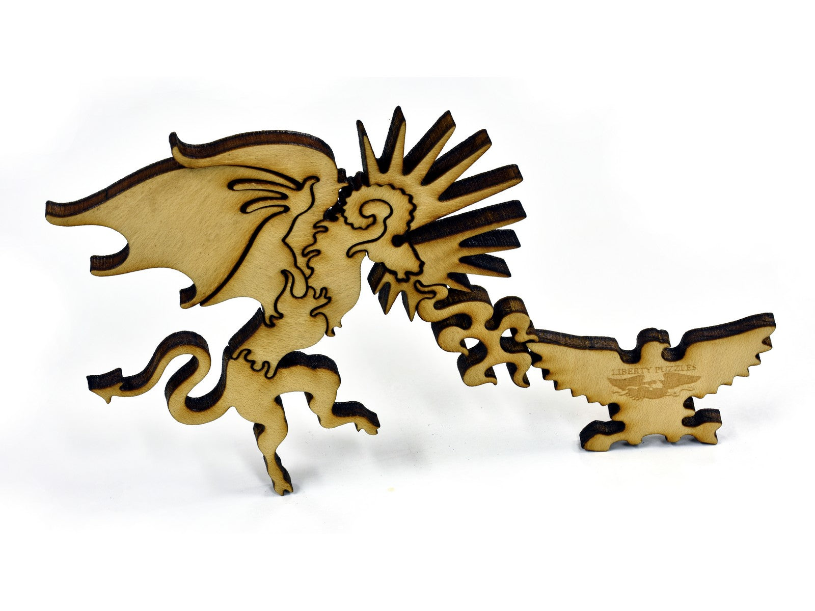 A closeup of pieces in the shape of a Jersey Devil.