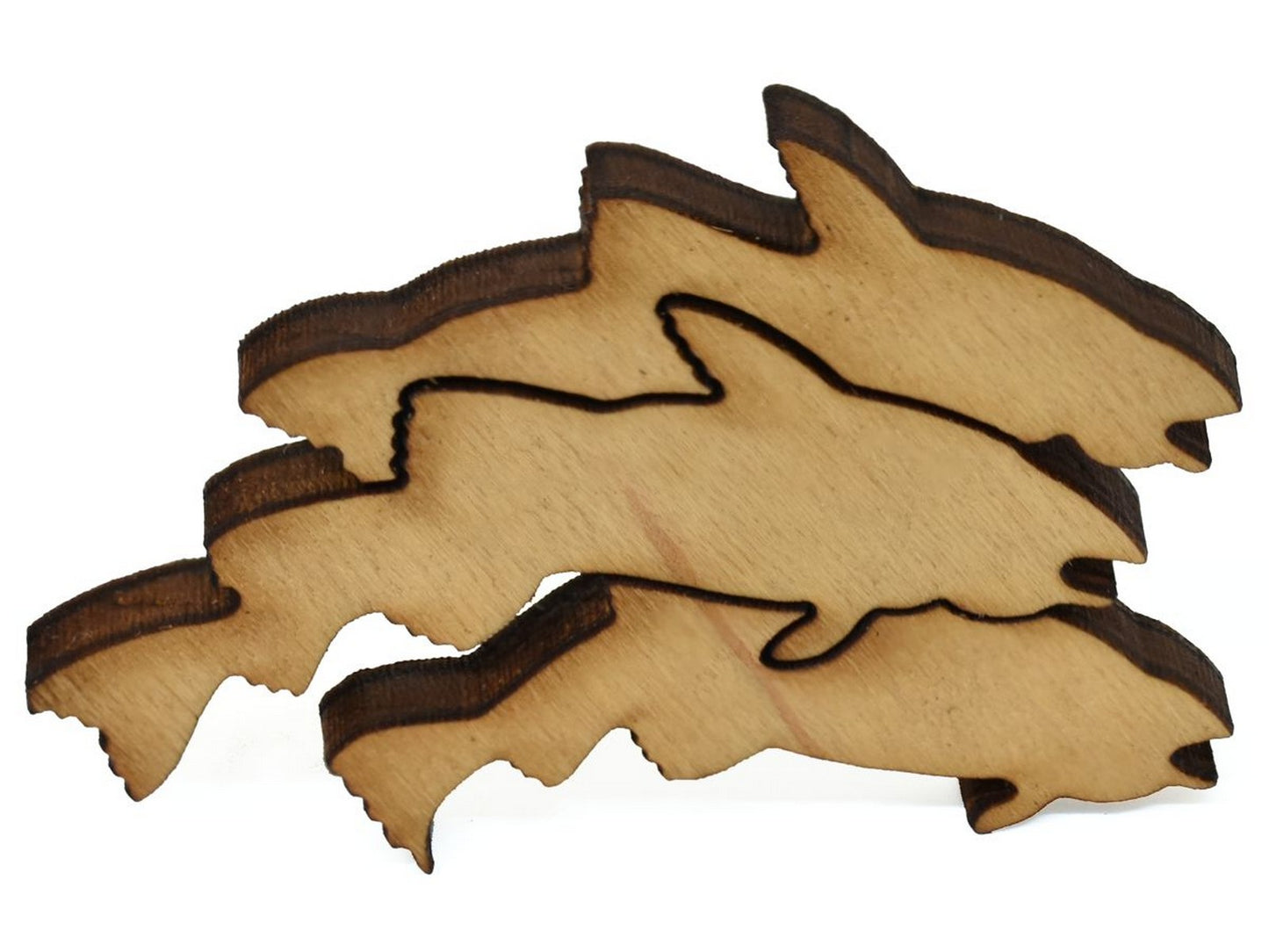 A closeup of pieces showing three fish jumping out of the water.