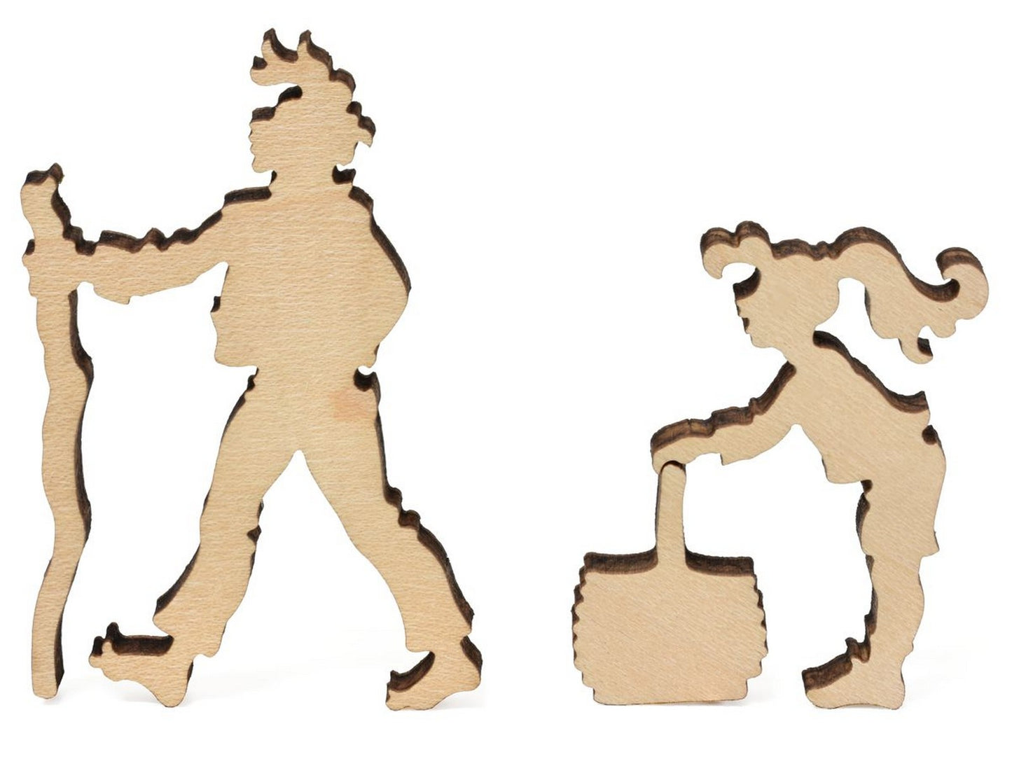 A closeup of pieces showing a man and a little girl with a basket from the puzzle, Poppy.