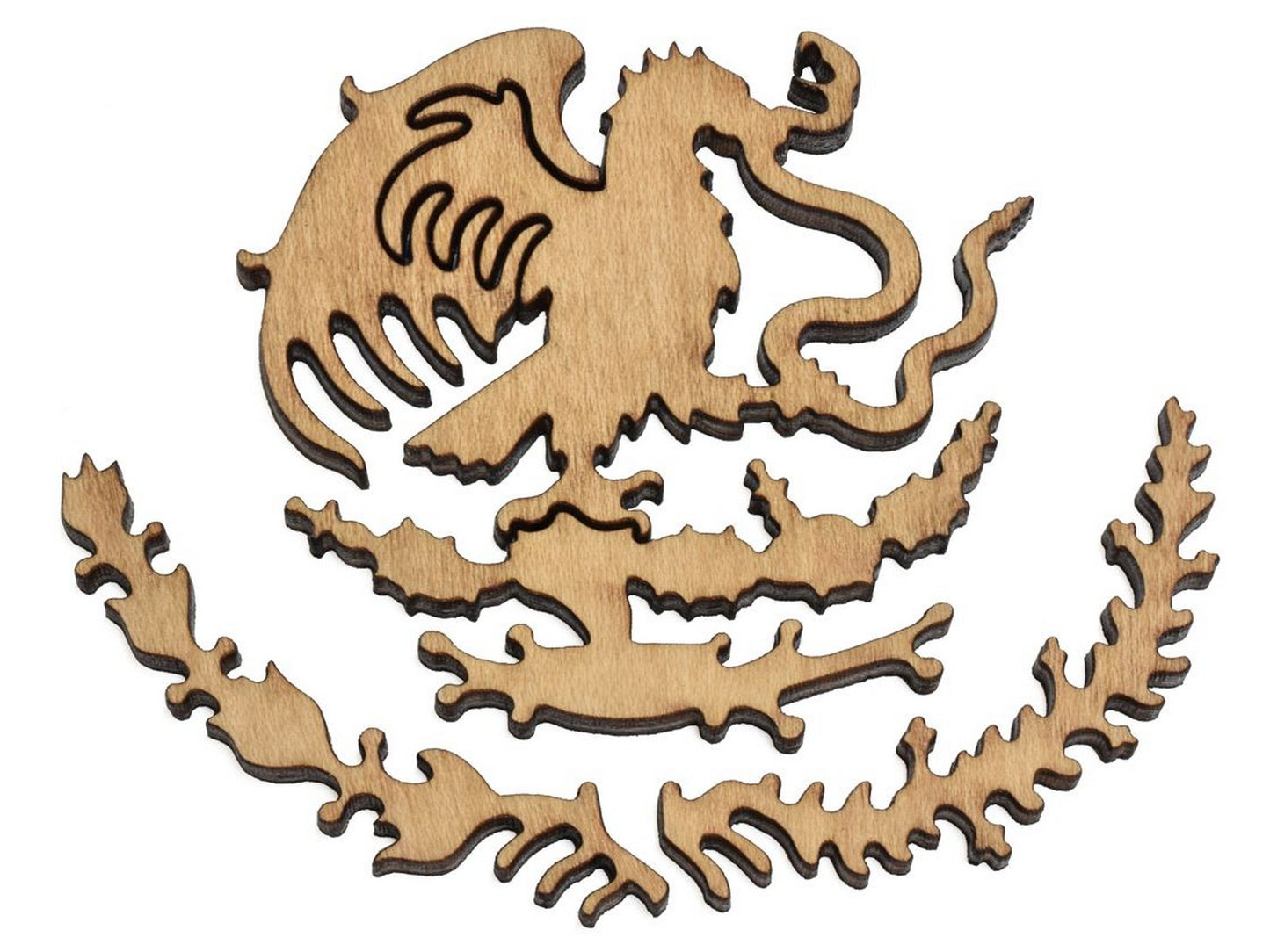 A closeup of whimsies showing the crest from the flag of Mexico from Illustrated Map of the Republic of Mexico.