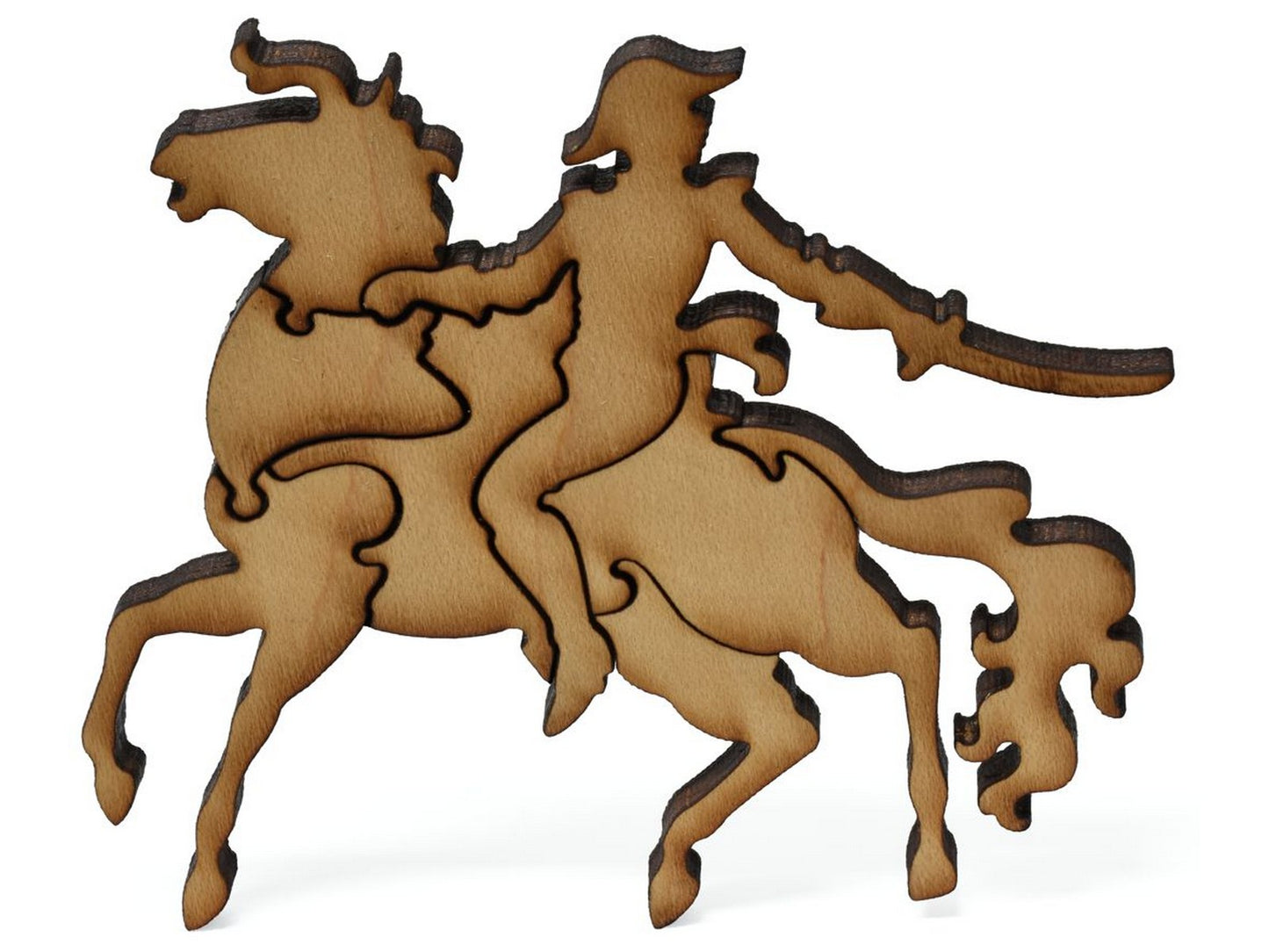 A closeup of pieces showing Napoleon on his horse.