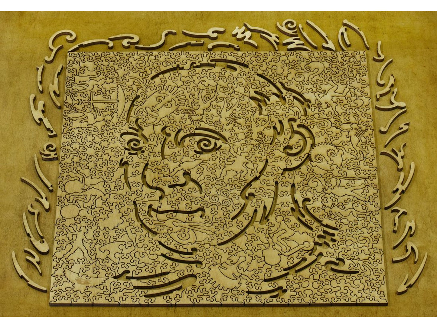 The back of the puzzle, Picasso's Studio, with pieces removed to reveal the Picasso Portrait Hidden Image.