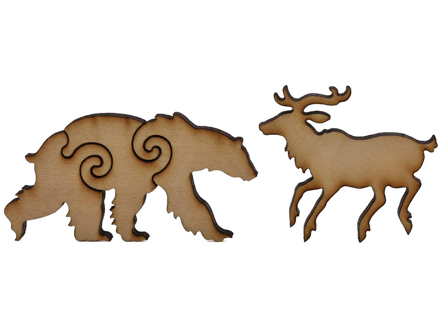 A closeup of pieces shaped like a bear and a reindeer.