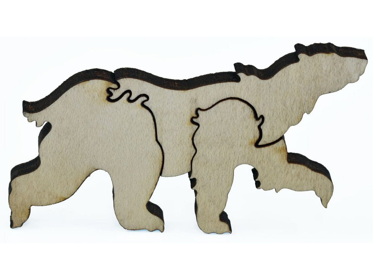 A closeup of pieces shaped like a polar bear.