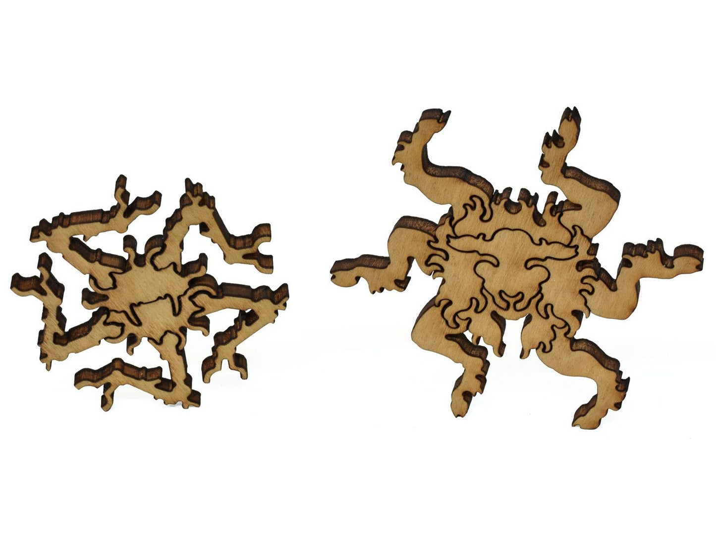 A closeup of pieces showing two multi-piece beasts.