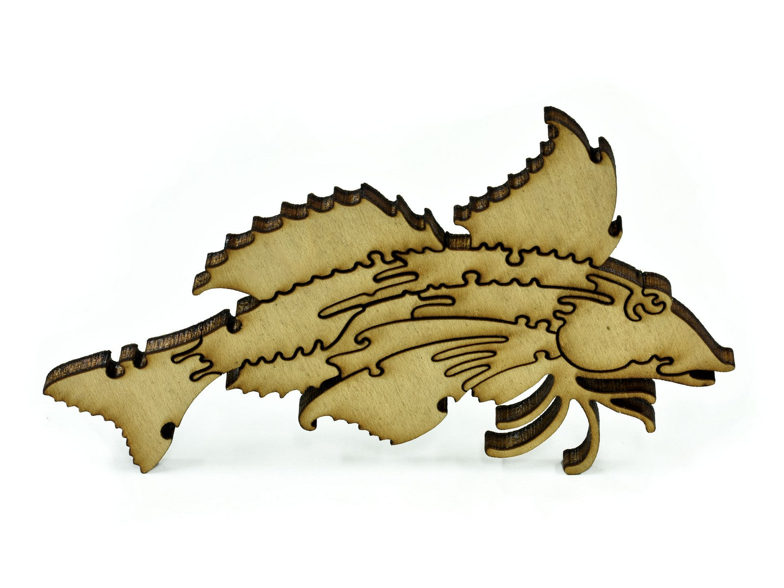 A closeup of pieces in the shape of a fish.