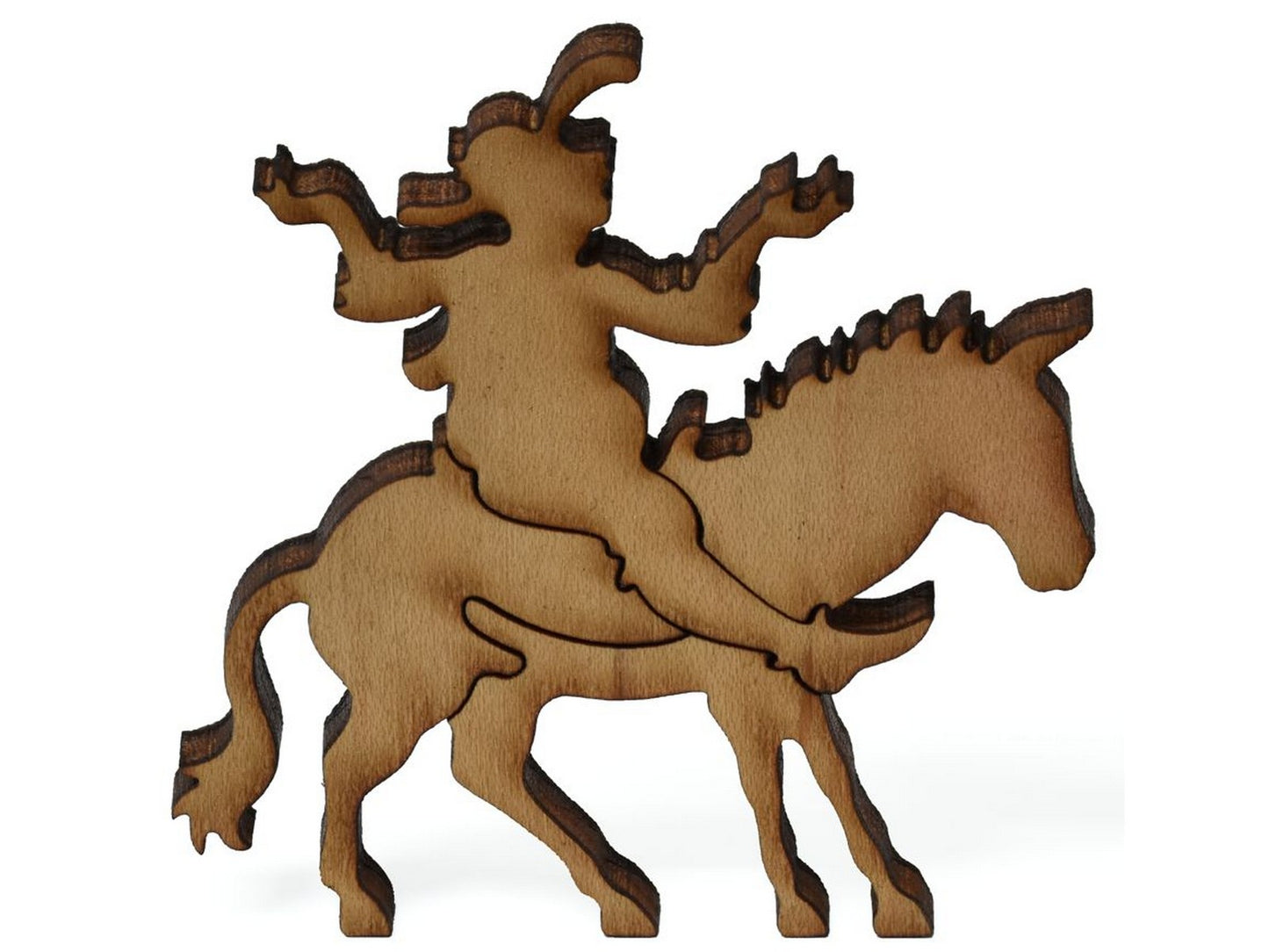 A closeup of pieces showing Sancho Panza on his donkey.