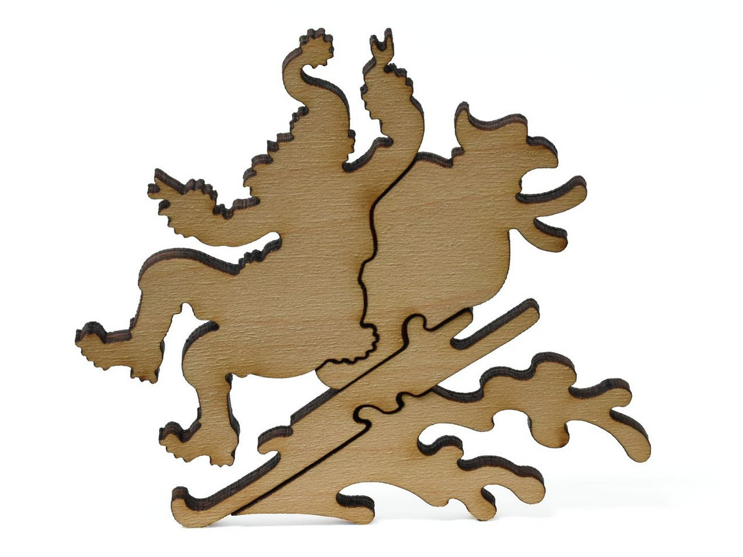 A closeup of pieces showing Santa falling off of his sleigh.