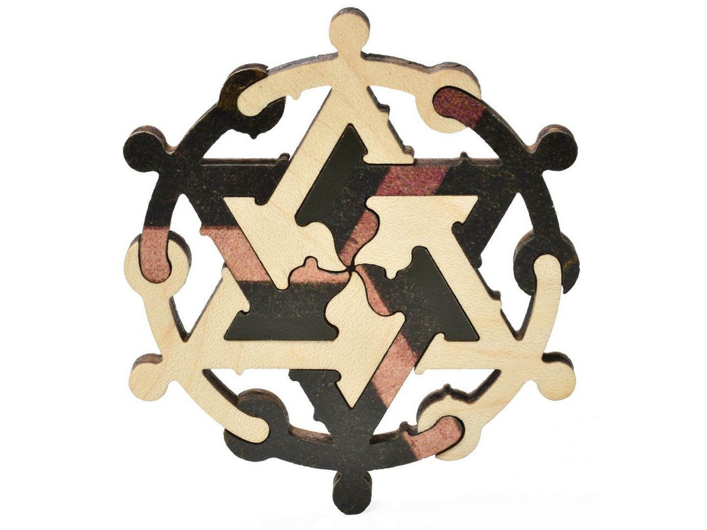 A closeup of pieces showing the Seal of Solomon.