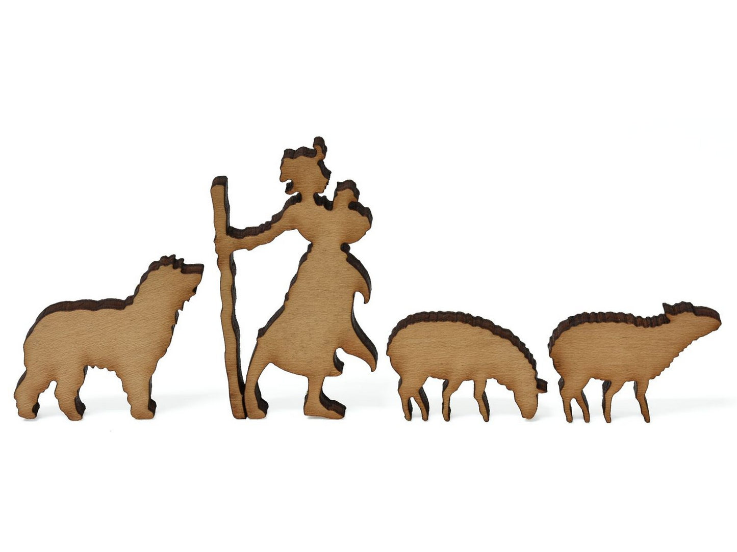 A closeup of pieces showing a shepherd and sheep.