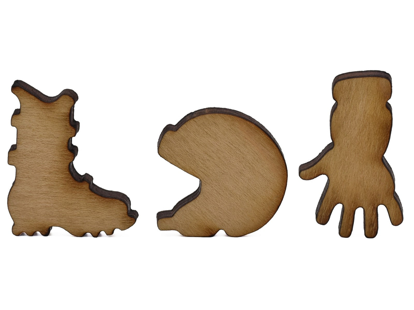 A closeup of pieces shaped like ski gear.