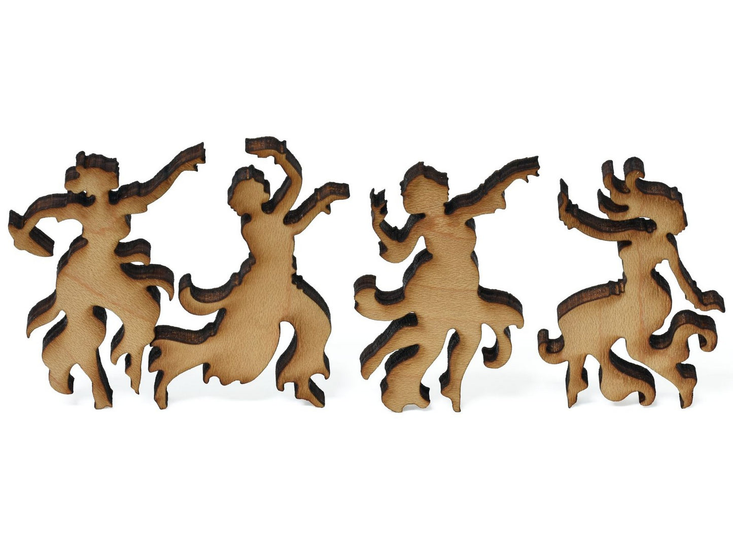 A closeup of pieces showing four dancers.