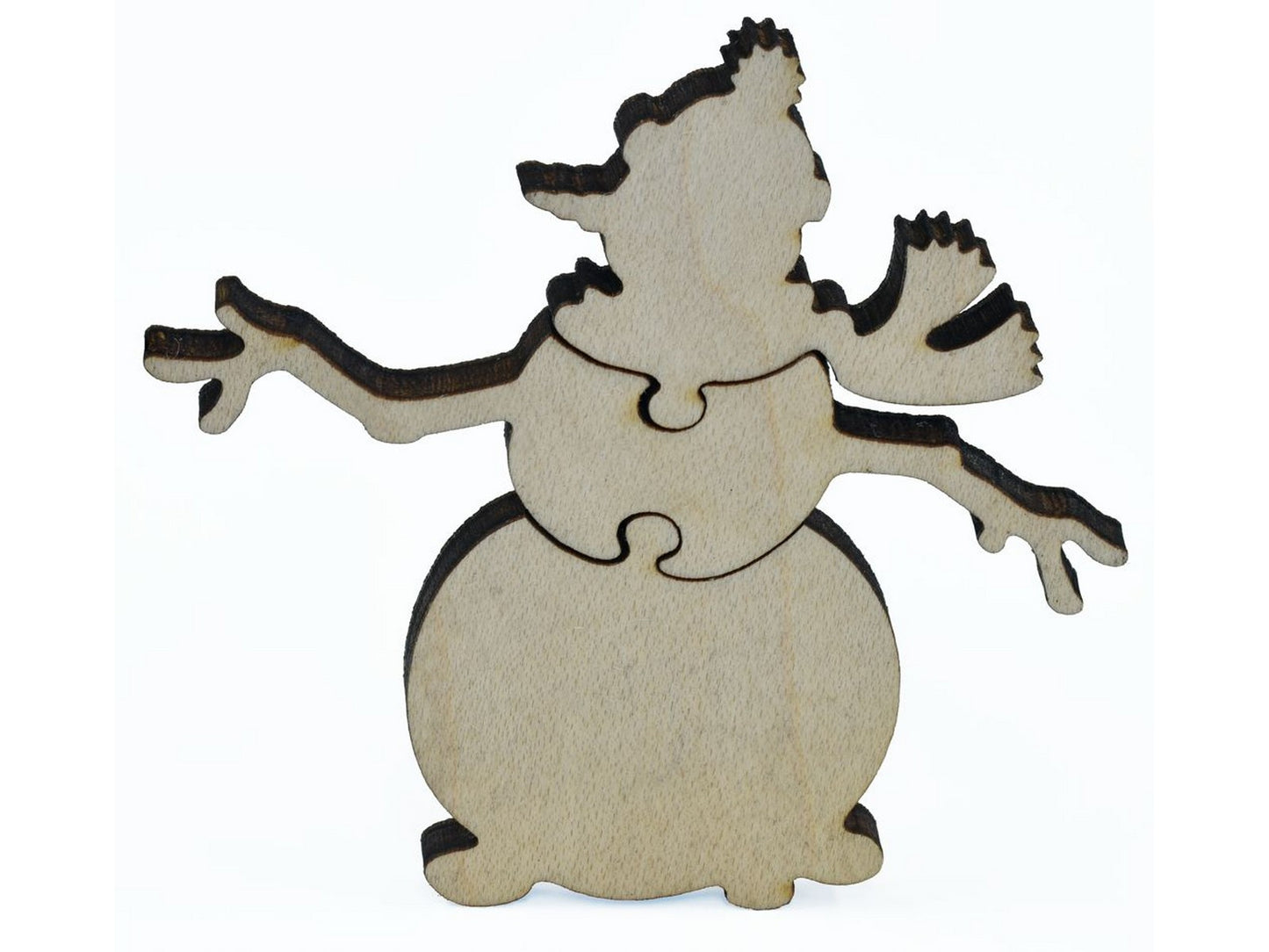 A closeup of pieces shaped like a snowman.