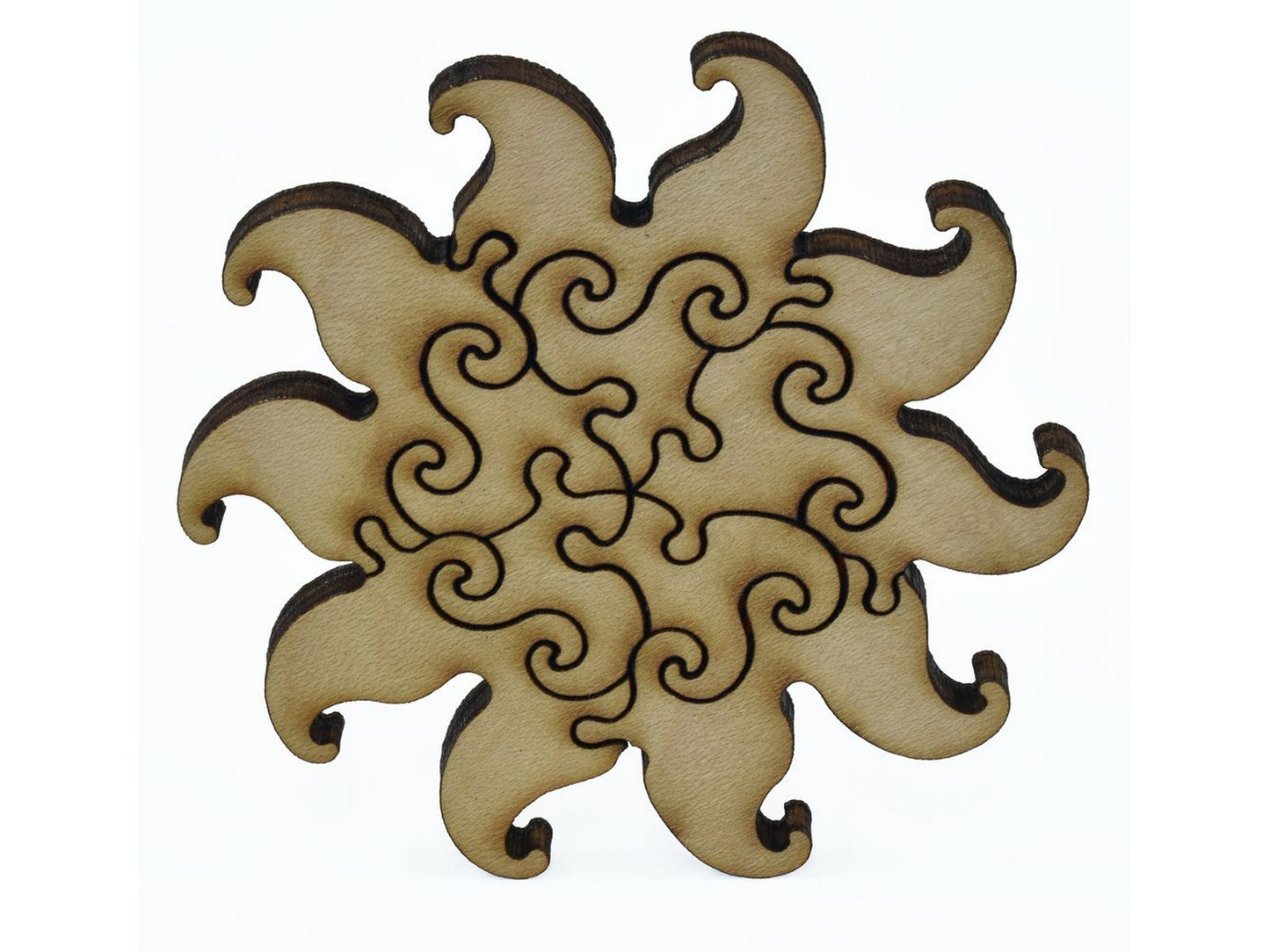 A closeup of pieces that make up a multi-piece sun.