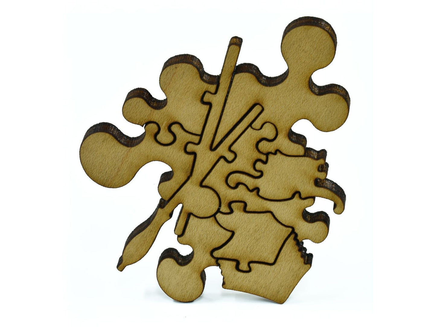 A closeup of pieces in the shape of a tacklebox.