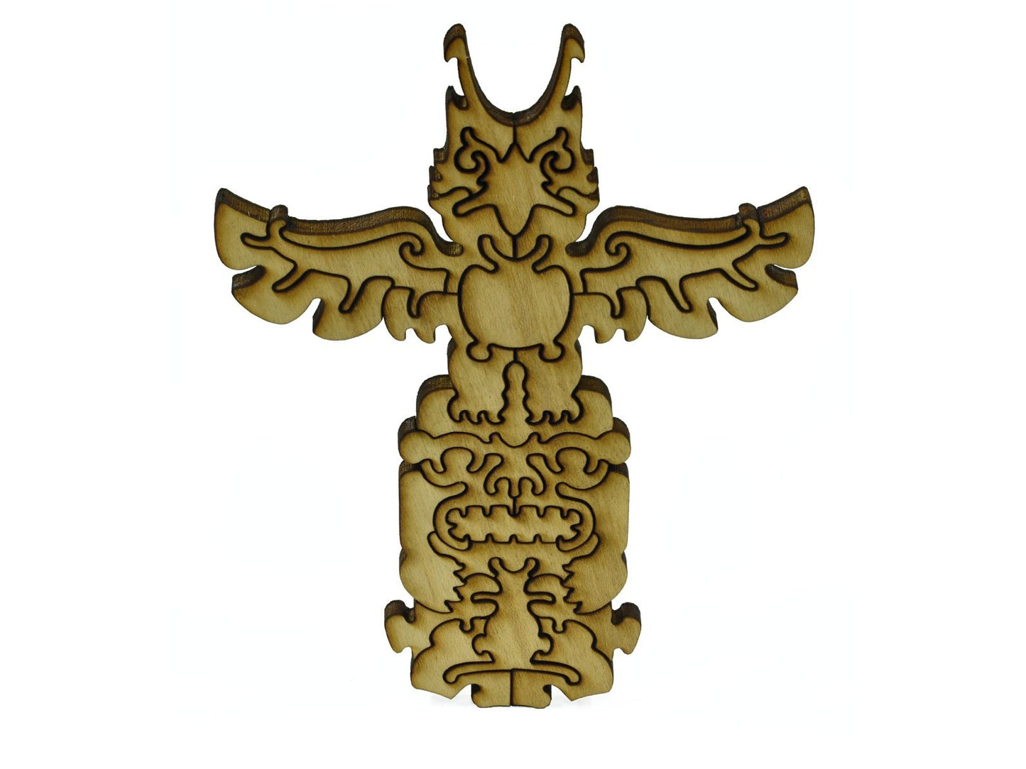 A closeup of pieces in the shape of a totem pole.