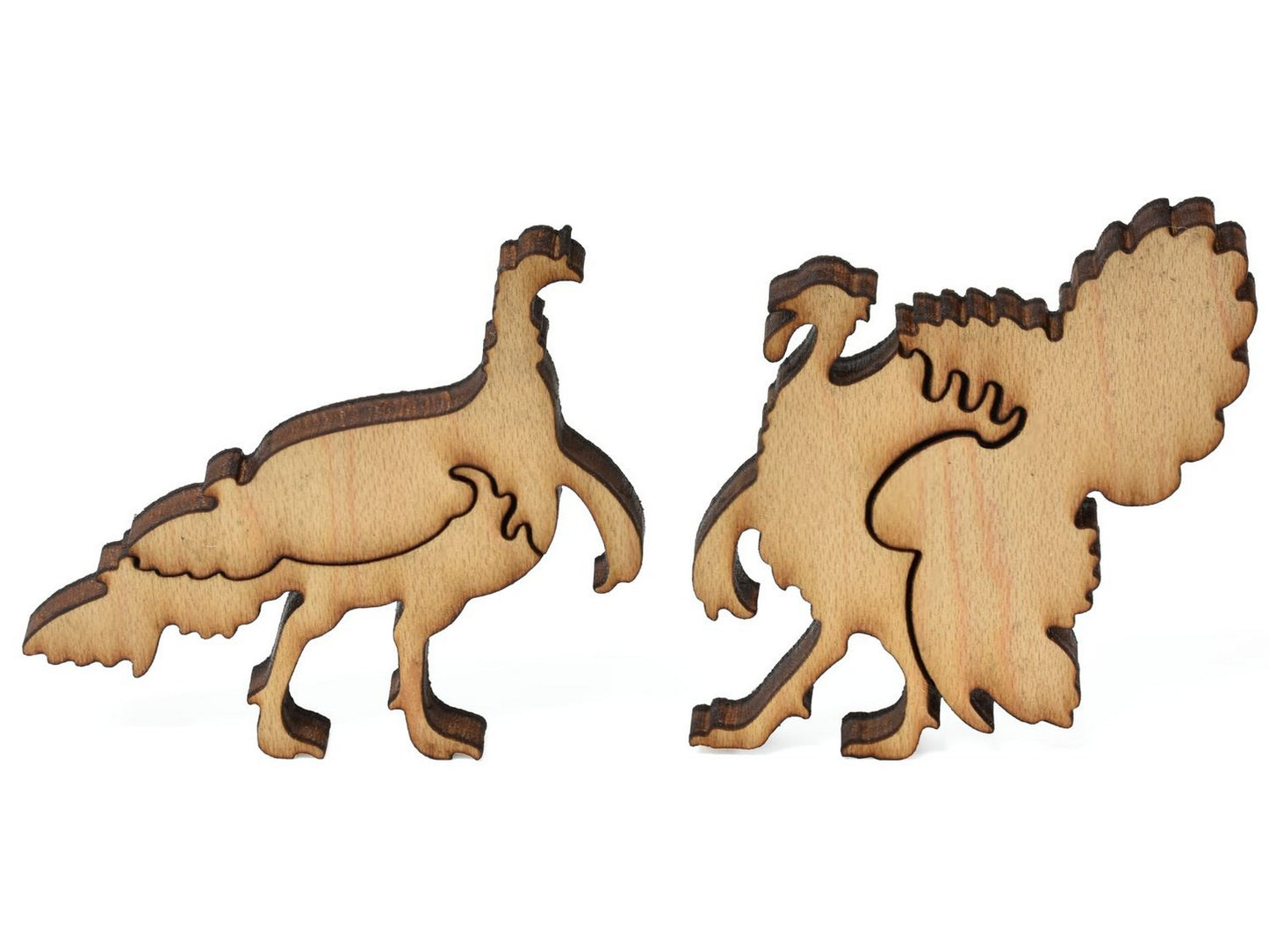 A closeup of pieces showing two turkeys.