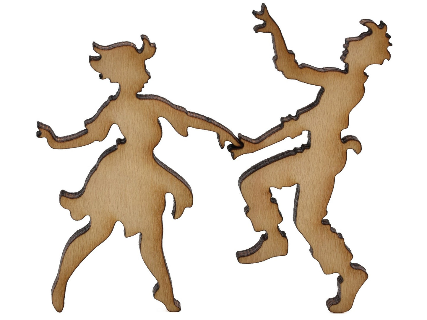 A closeup of pieces shaped like two people dancing.