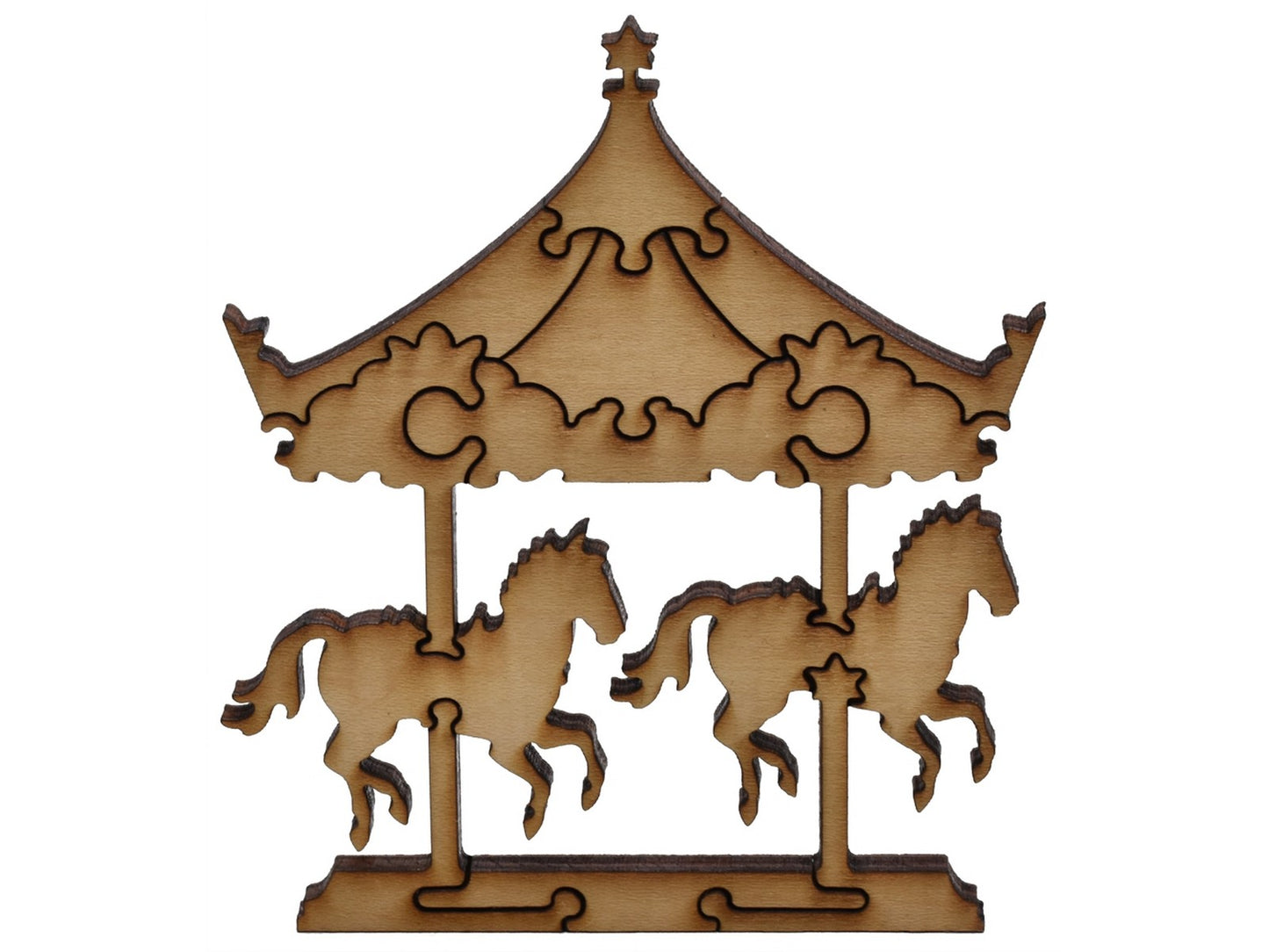 A closeup of pieces showing a multi-piece carousel.