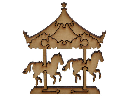 A closeup of pieces showing a multi-piece carousel.