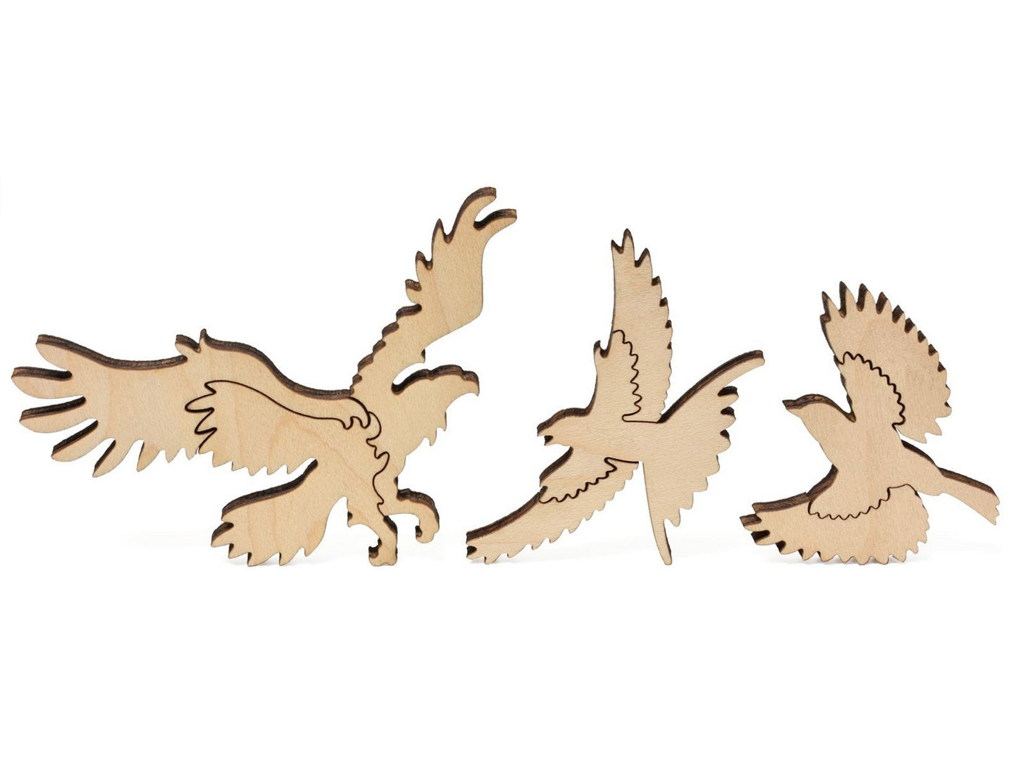 A closeup of pieces that show three birds from the puzzle, Vaqueros Andres, by Duke Beardsley.