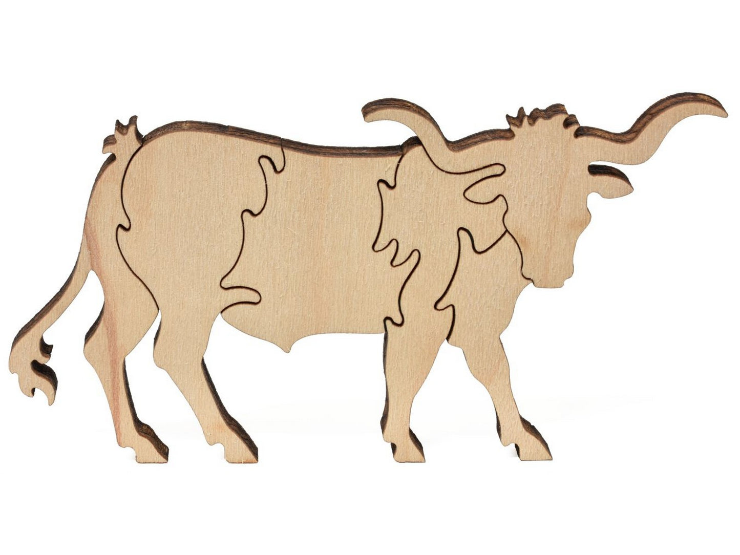 A closeup of pieces that show a longhorn steer from the puzzle, Vaqueros Andres, by Duke Beardsley.