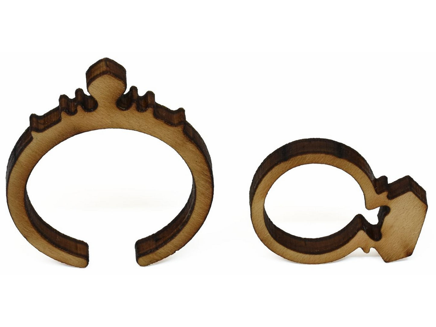 A closeup of pieces showing two diamond rings.