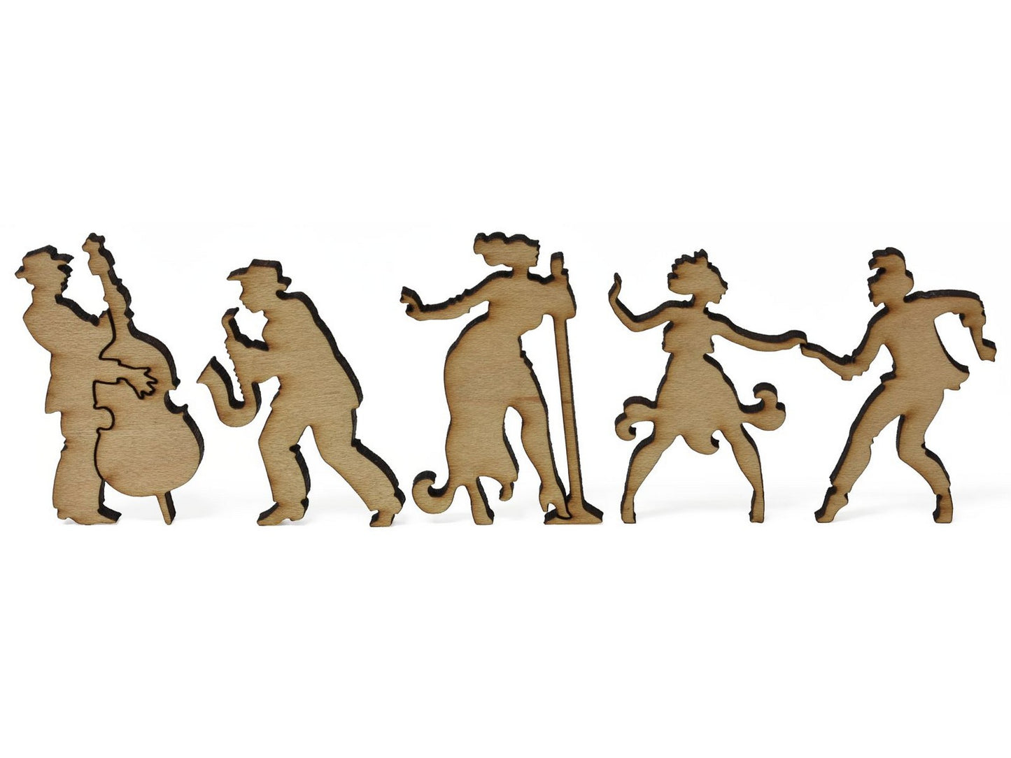 A closeup of whimsies that show a jazz band and dancers from Vogue Americana Number.