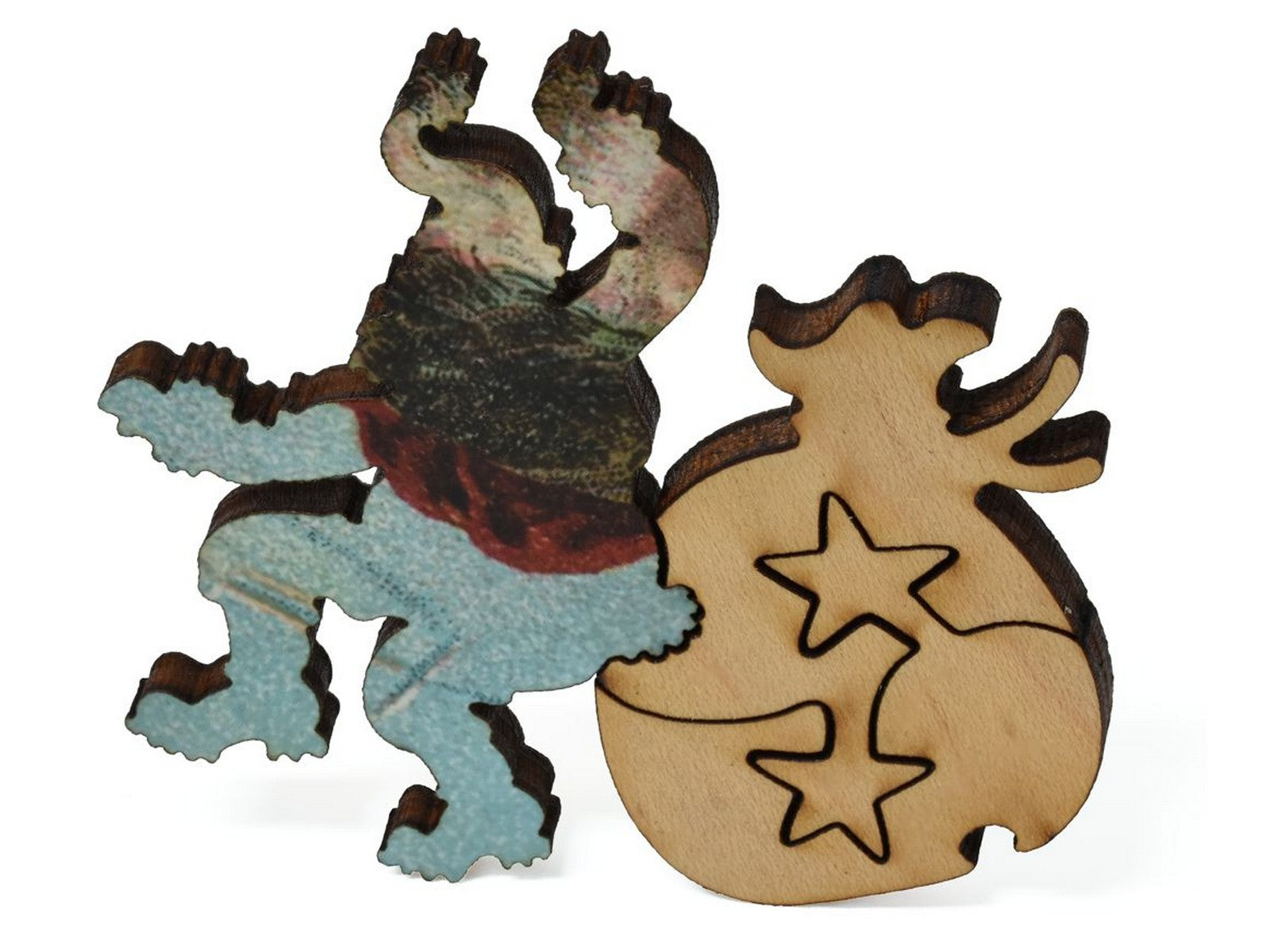 A closeup of pieces showing Santa with his bag of toys.