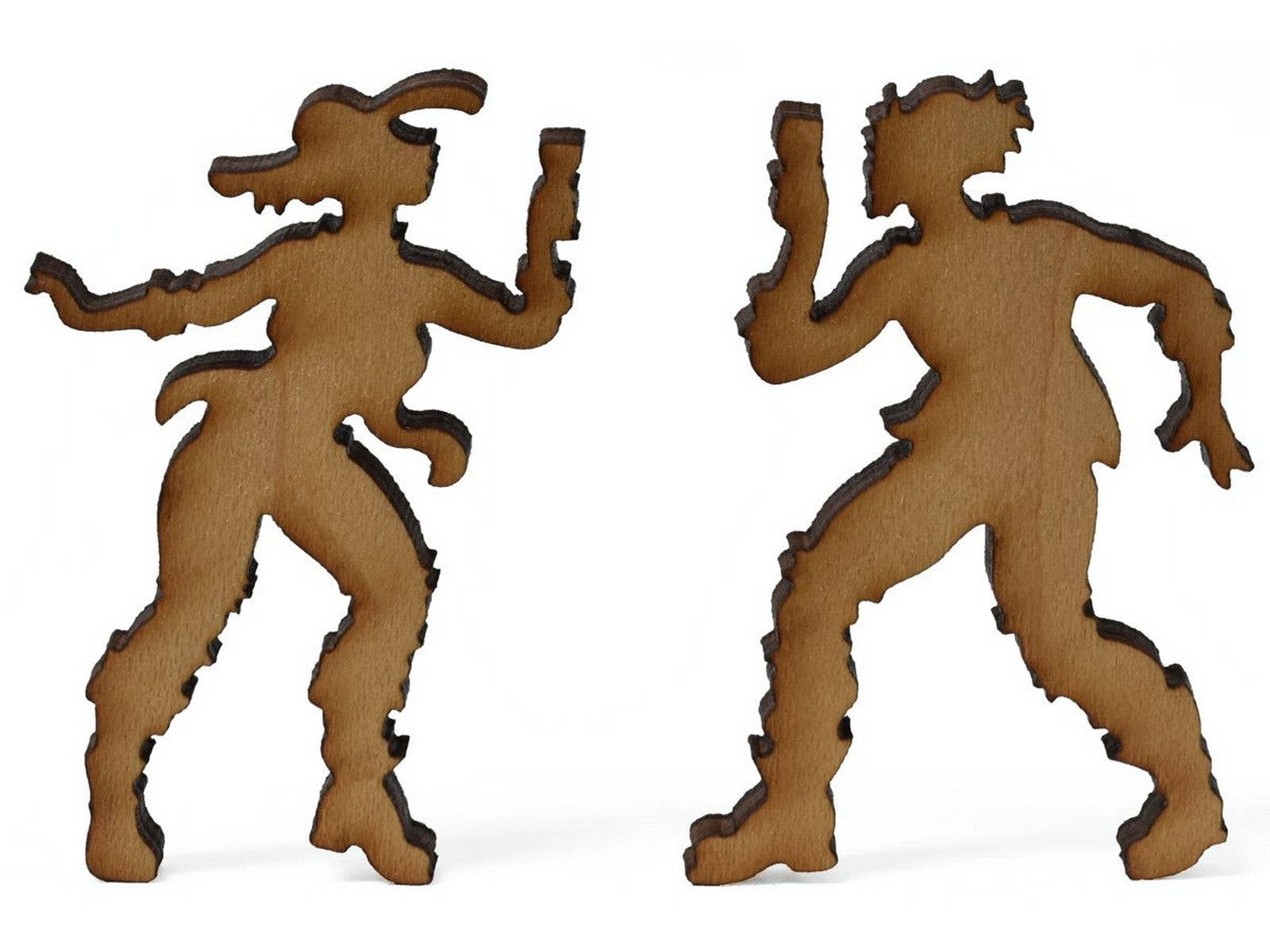 A closeup of pieces showing two people drinking wine.