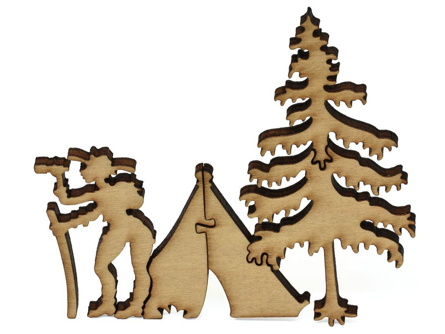 A closeup of pieces showing a camper with their campsite.
