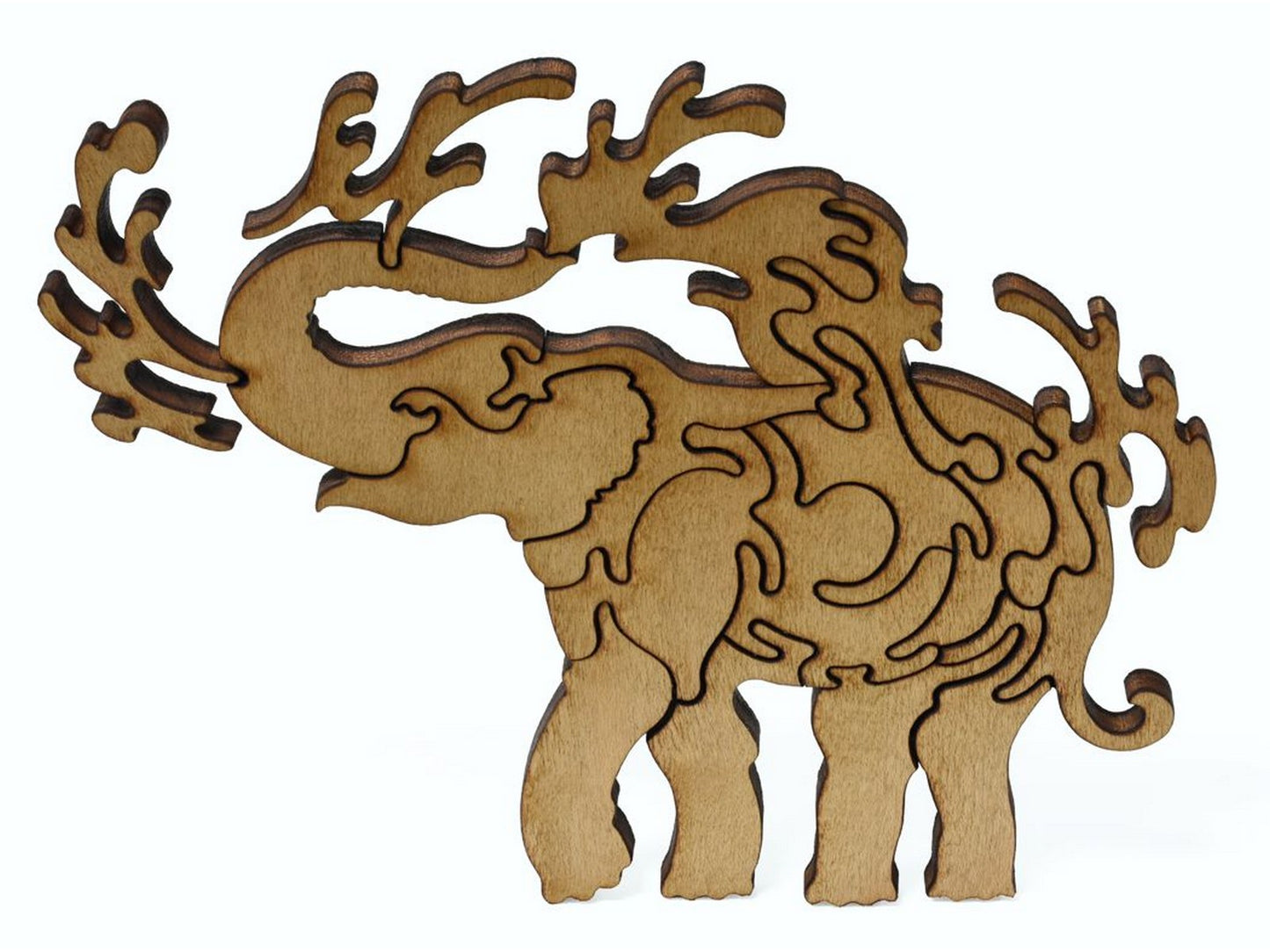 A closeup of pieces showing a multi-piece elephant spraying water on itself.