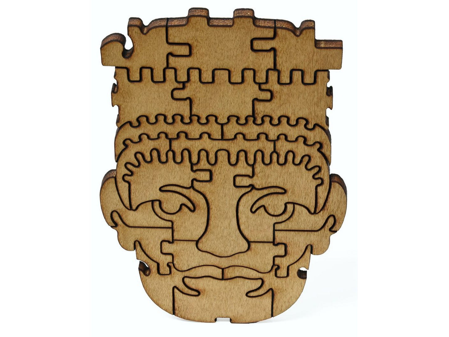 A closeup of pieces showing a head with a ceremonial headdress.