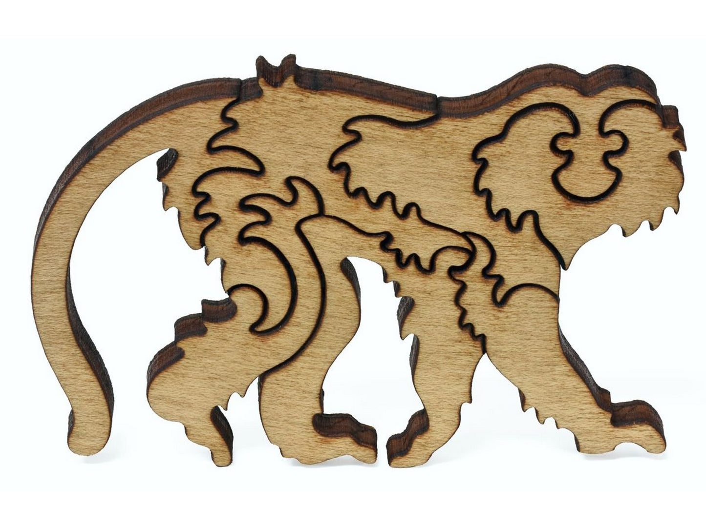 A closeup of pieces showing a multi-piece monkey.
