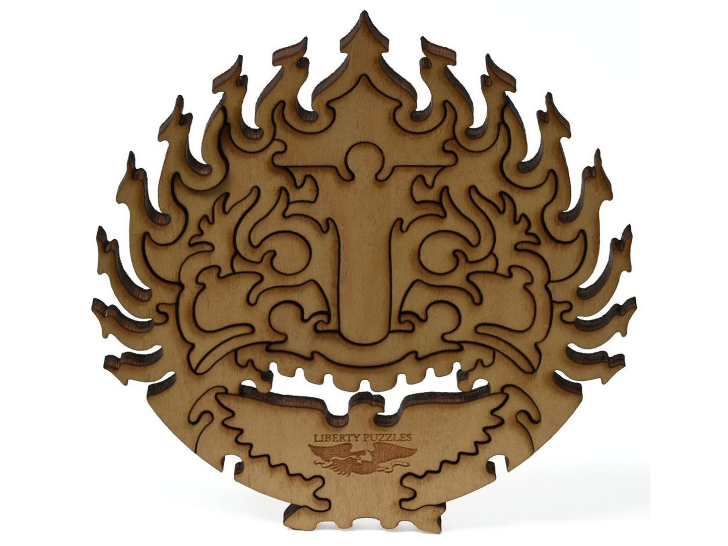A closeup of pieces showing a mask.