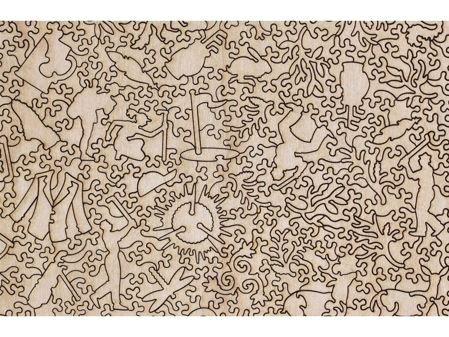A closeup of the back of the puzzle, A Good Walk Spoiled, showing the detail in the pieces.