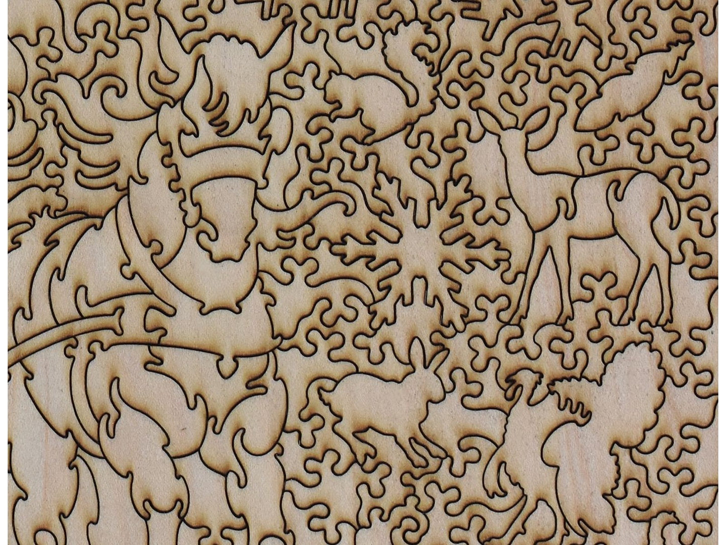 A closeup of the back of the puzzle, A Winter's Day, showing the detail in the pieces.